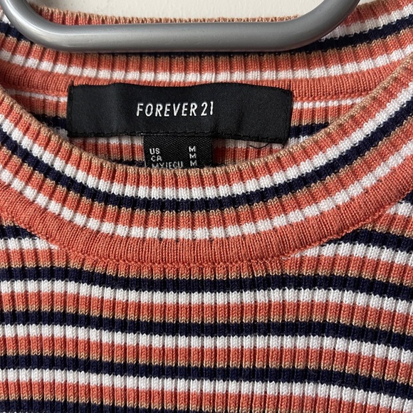 💙BOGO💙 Forever 21 Orange Black and White Striped Ribbed Top Medium - Picture 3 of 4